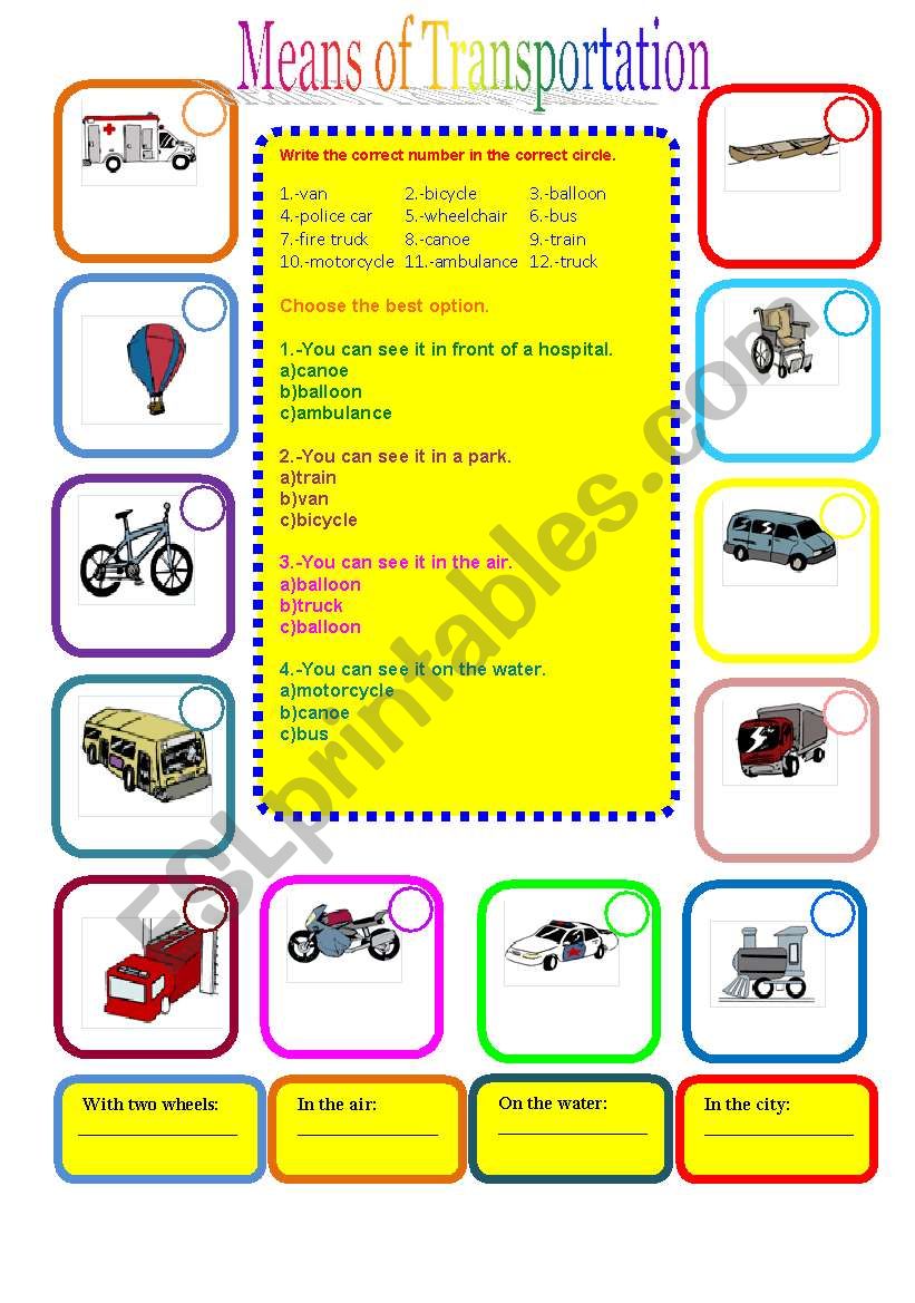 Means of Transportation worksheet