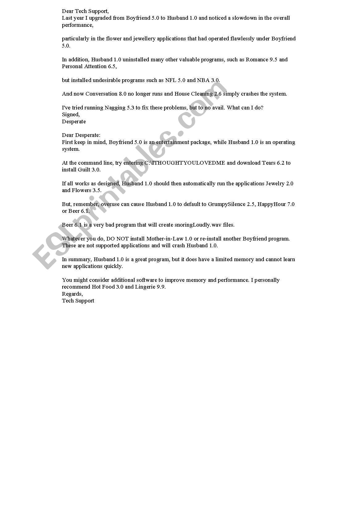 Boyfriend to Husband Upgrade worksheet