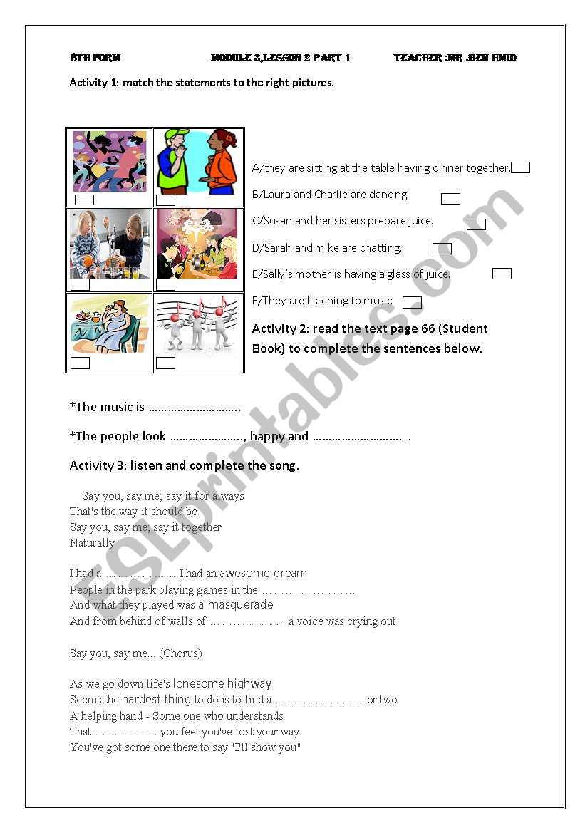 Parties  worksheet