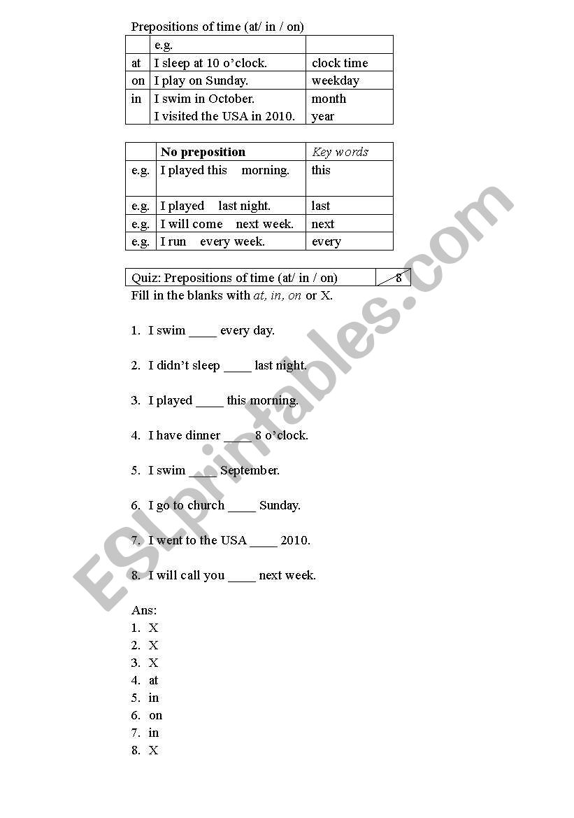 Prepositions of time (at/ in / on)