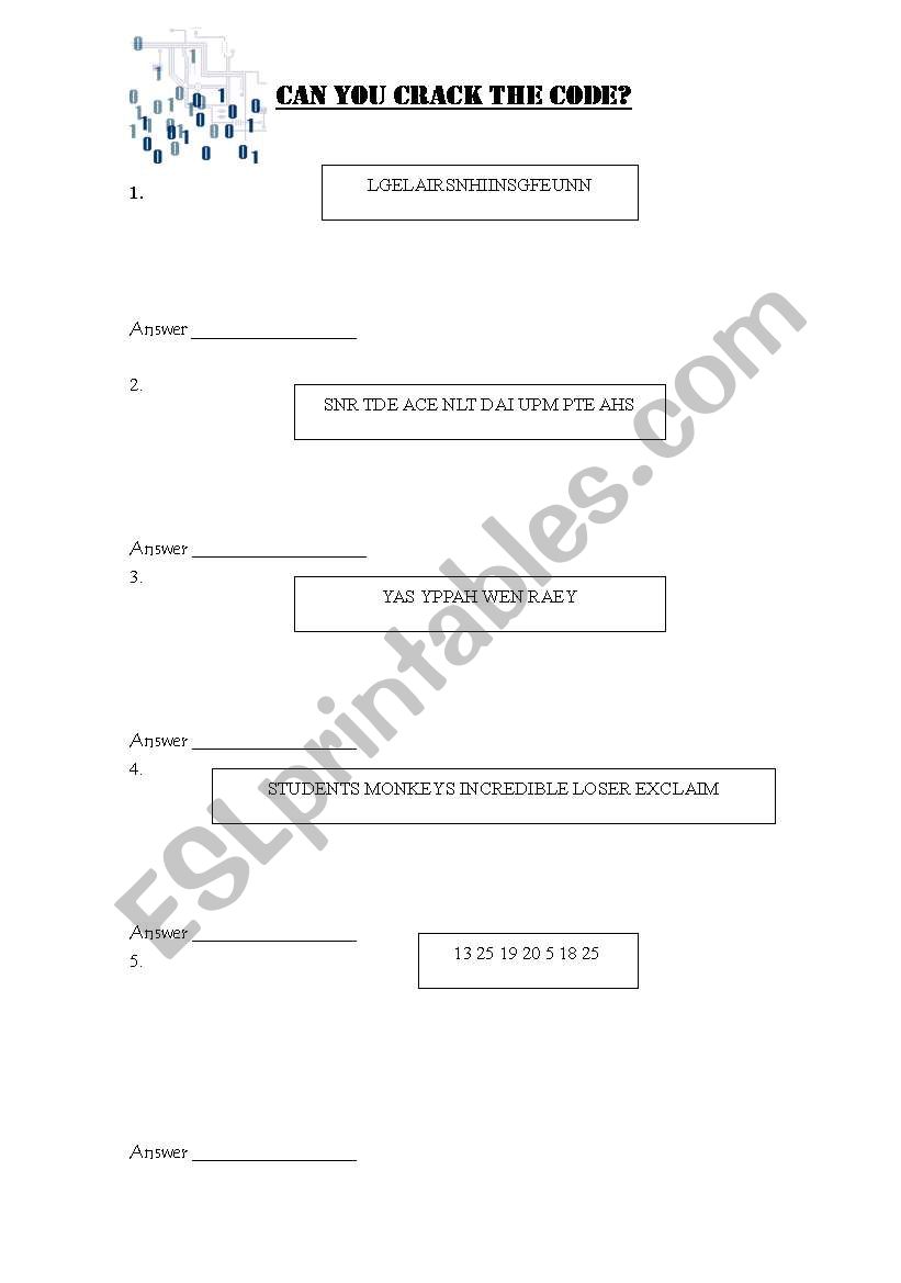 Can you Crack the Code? worksheet