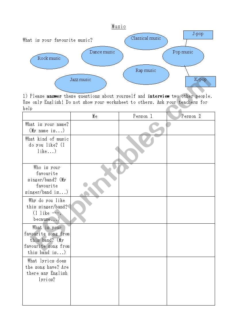 Whats your favourite music? worksheet