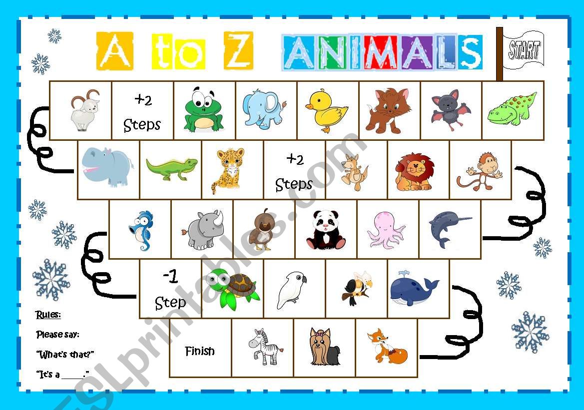 A to Z animal board game worksheet