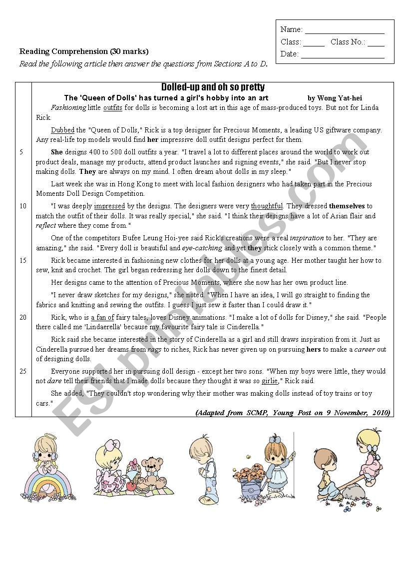 Queen of dolls worksheet