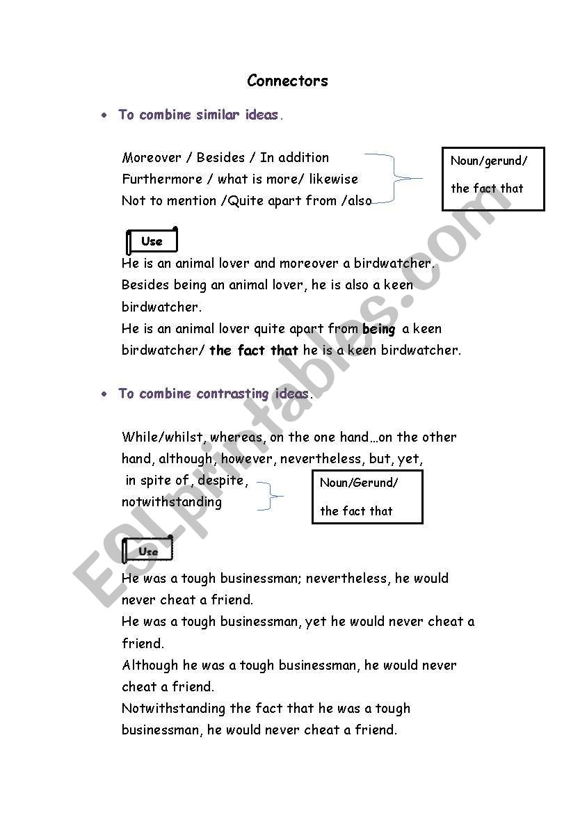 connectors worksheet