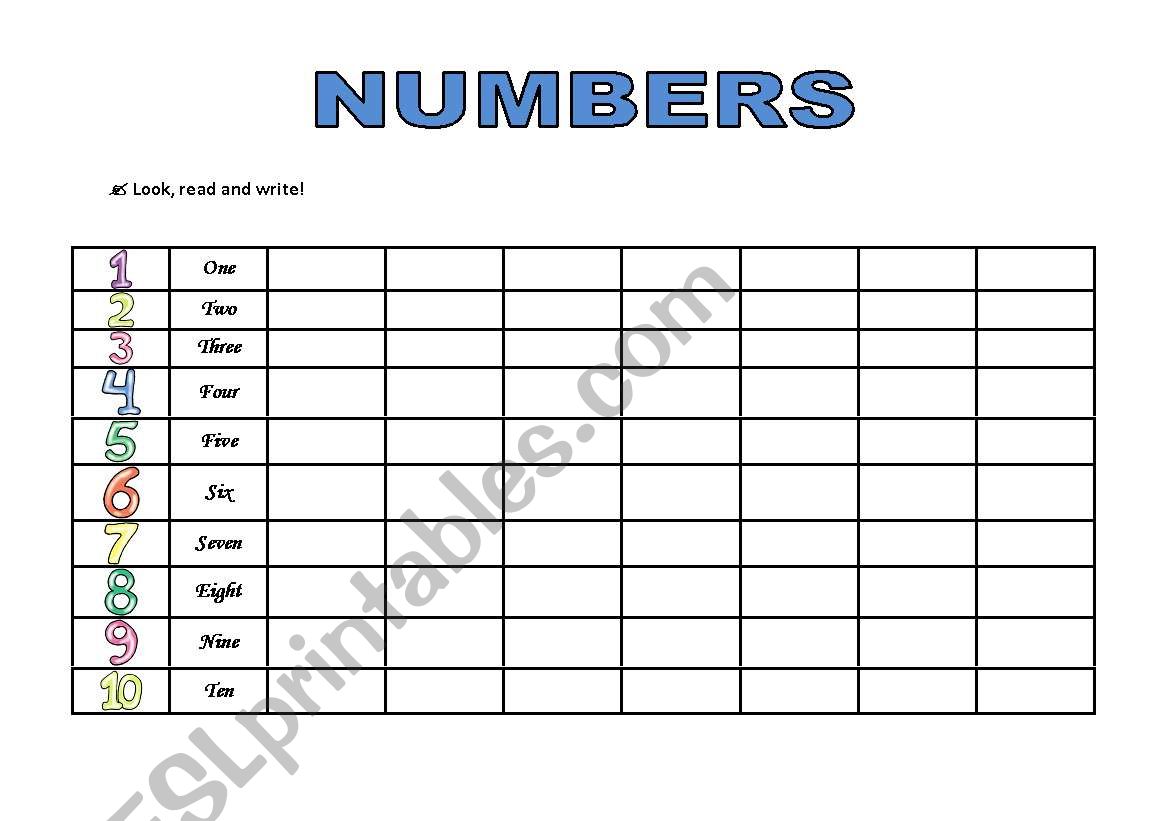 Numbers  worksheet