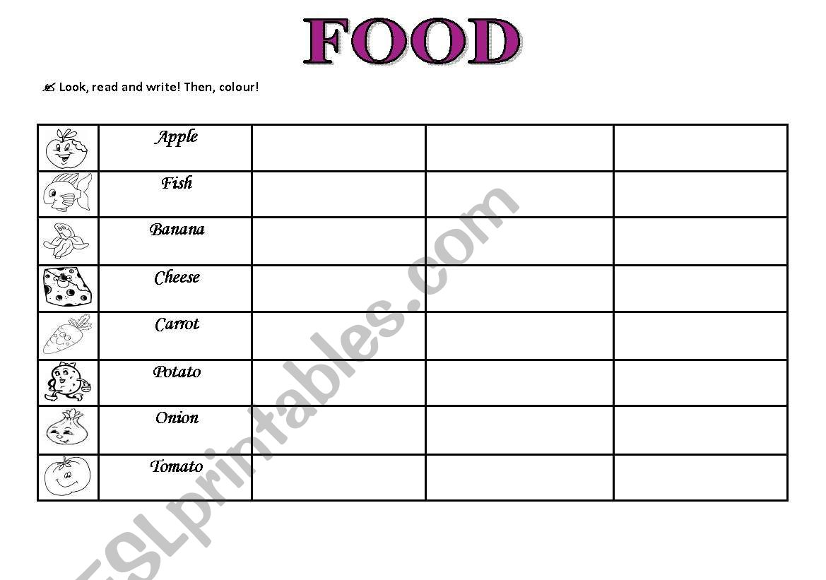 Food worksheet