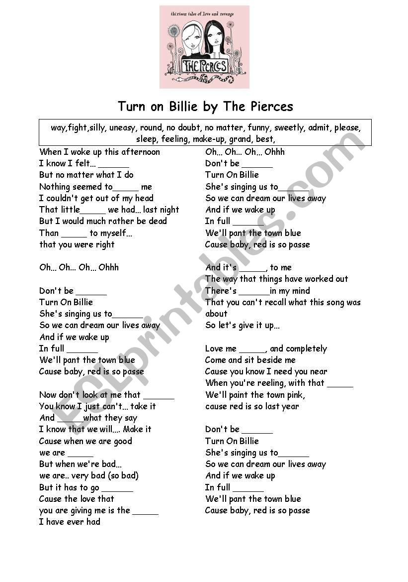 Turn on Billie by The Pierces worksheet