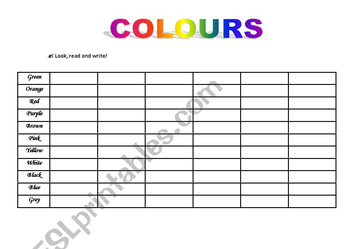 Colours worksheet