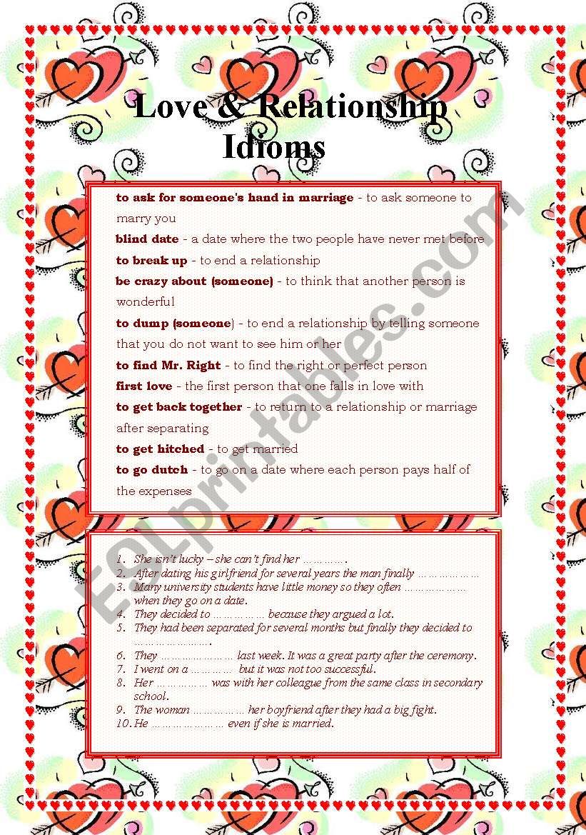 Love & Relationship Idioms worksheet