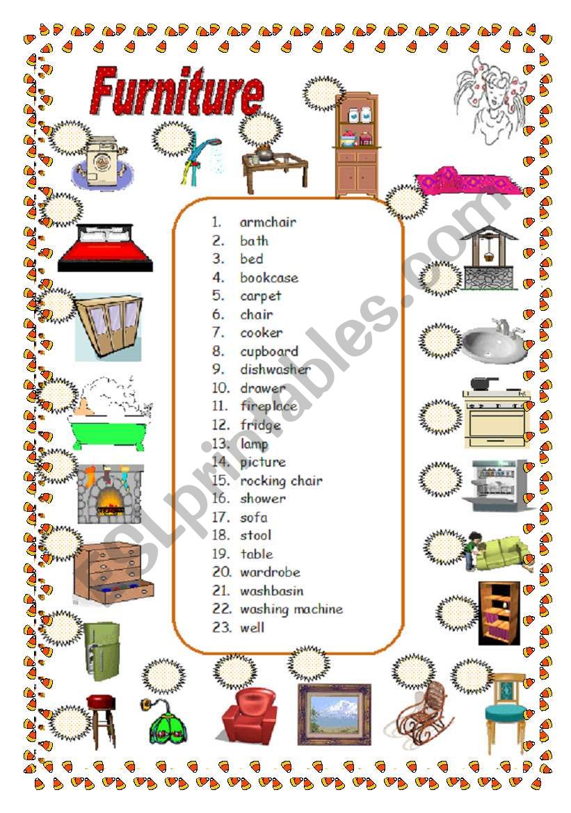 Furniture 2 pages 4 exercises worksheet