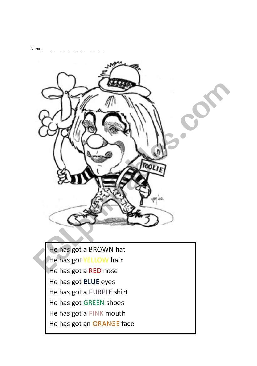 colour the clown worksheet