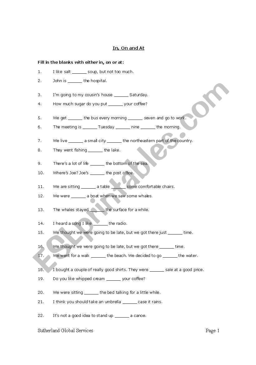 prepositions worksheet