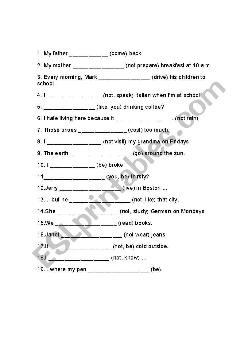 present simple exercise worksheet