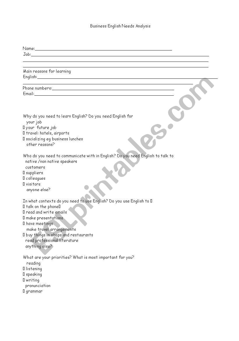 english-worksheets-business-english-needs-analysis