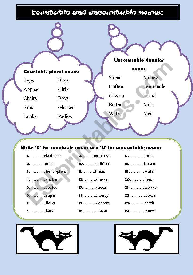 Countable & uncountable nouns worksheet