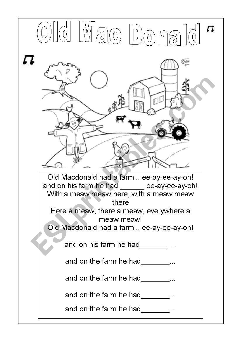 OLD MAC DONALD LYRICS worksheet