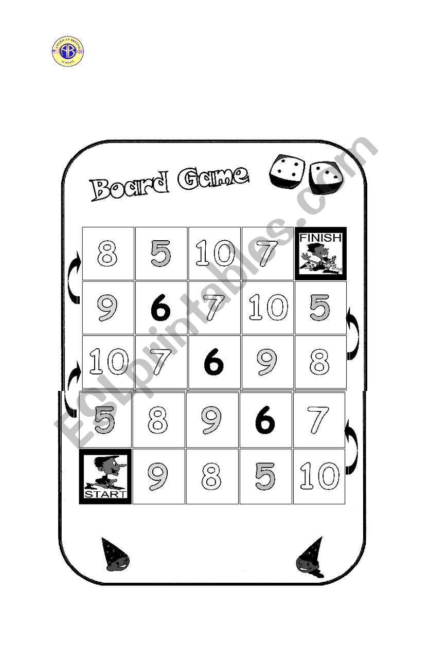 numbers board game worksheet