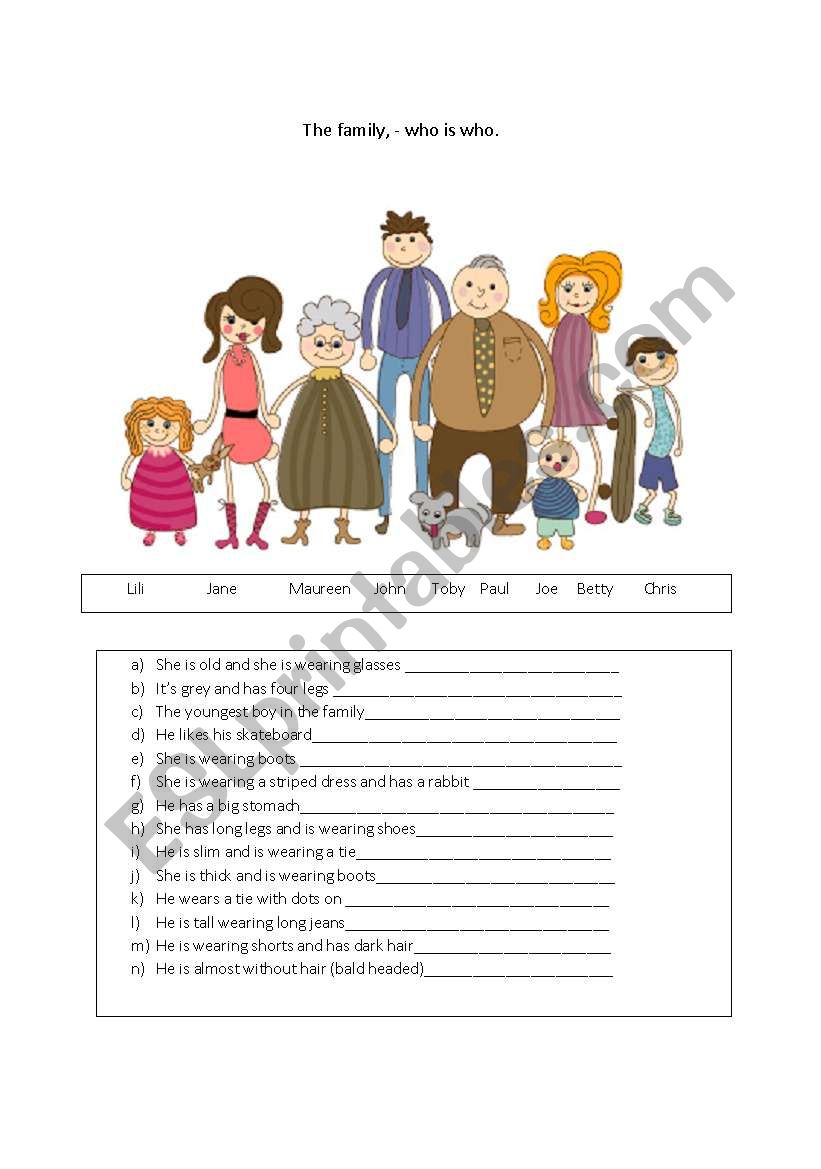 Family descriptions worksheet
