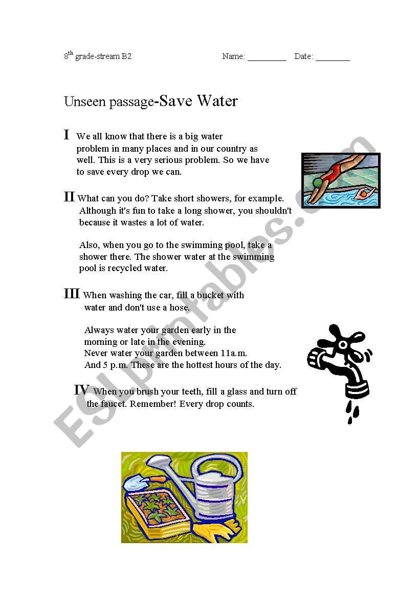 Save Water worksheet