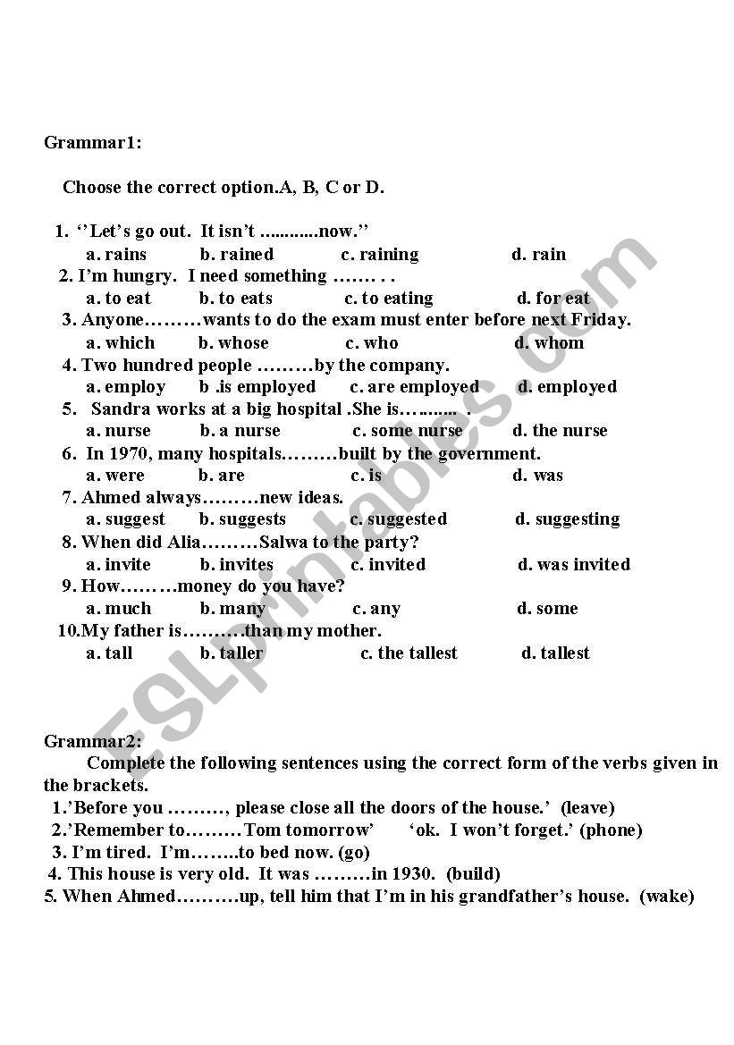 grammar tasks worksheet