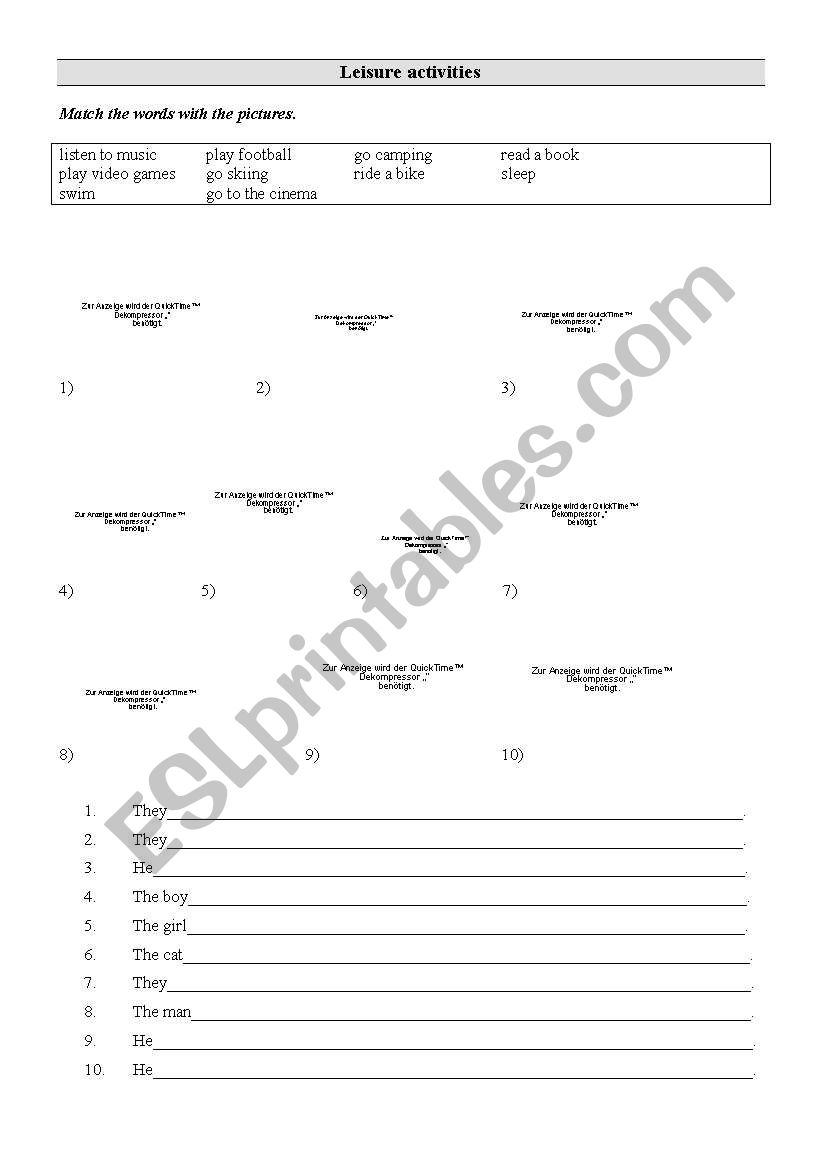 Leisure activities worksheet