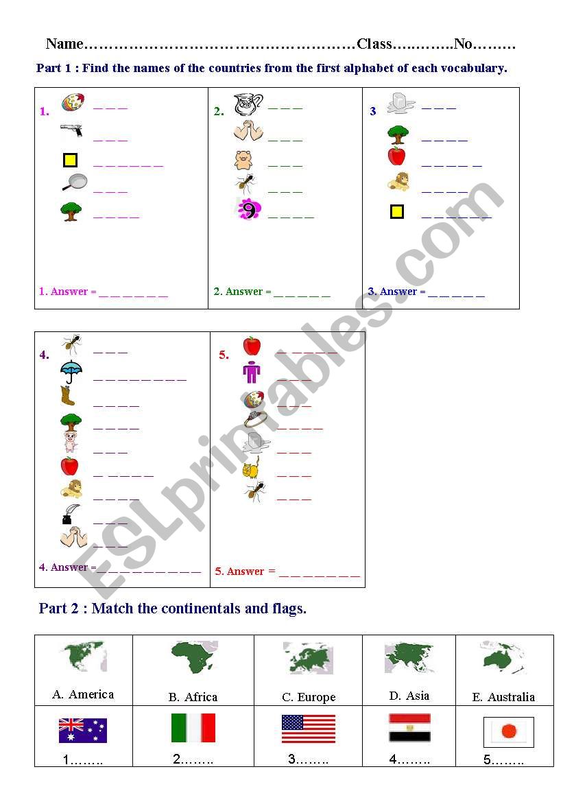 Find the name of the country. worksheet