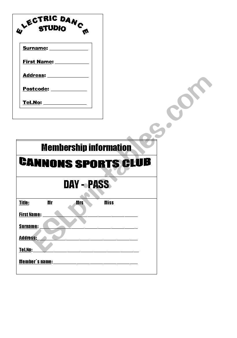 Personal Information worksheet