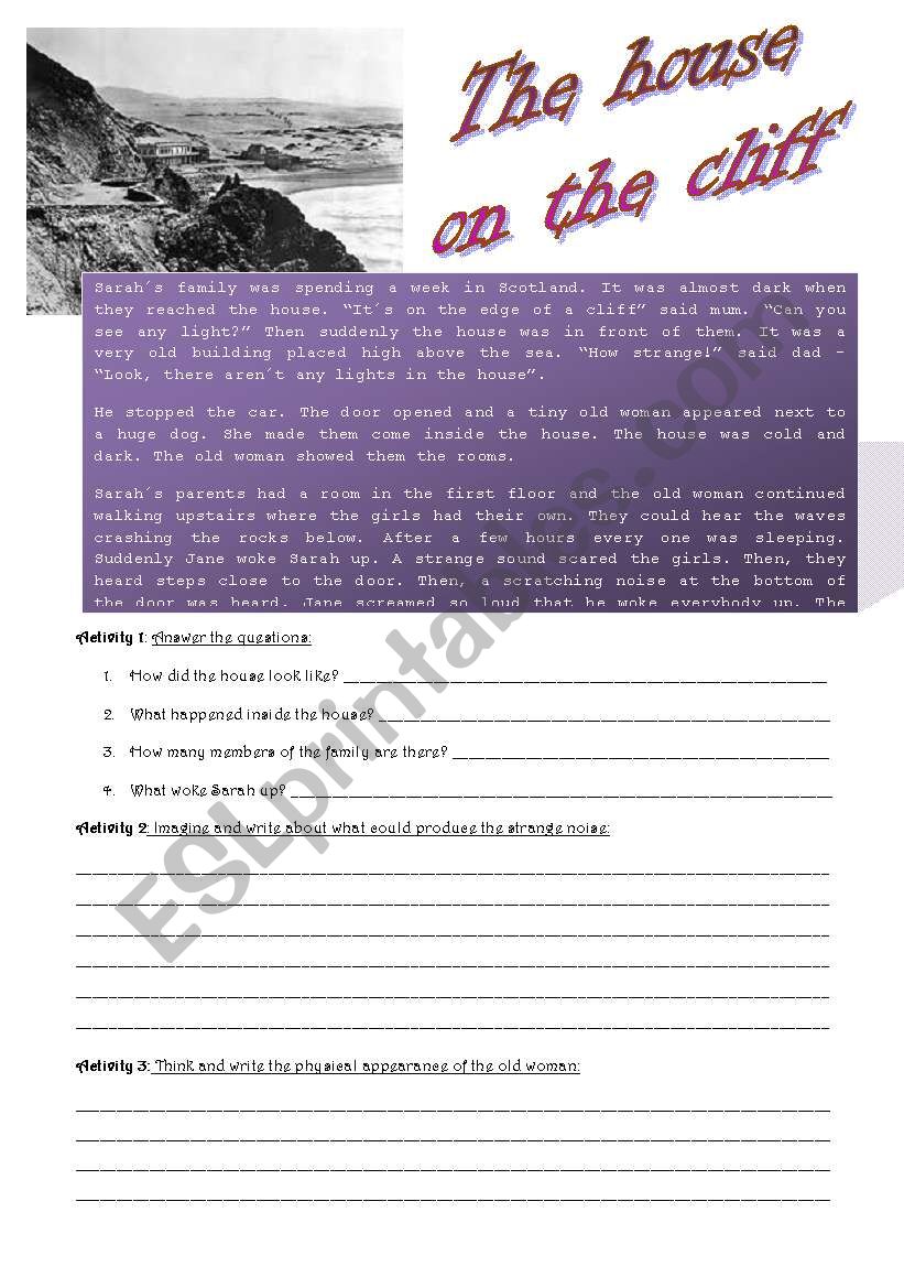 The house on the cliff worksheet