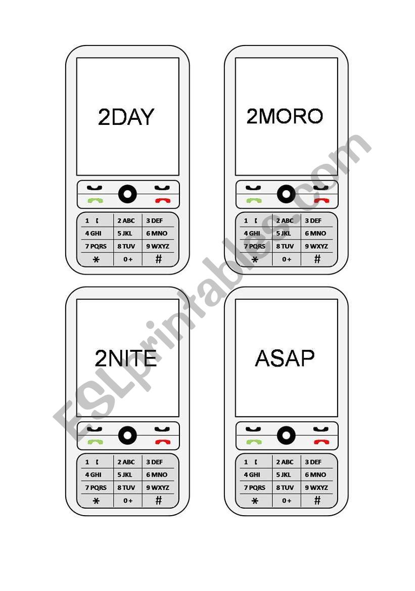 Cell Phone Texts (1/2) worksheet