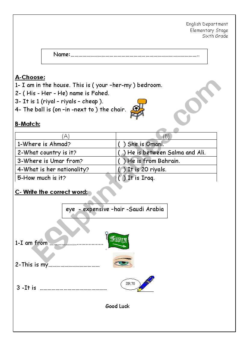 Pronoun Quiz worksheet