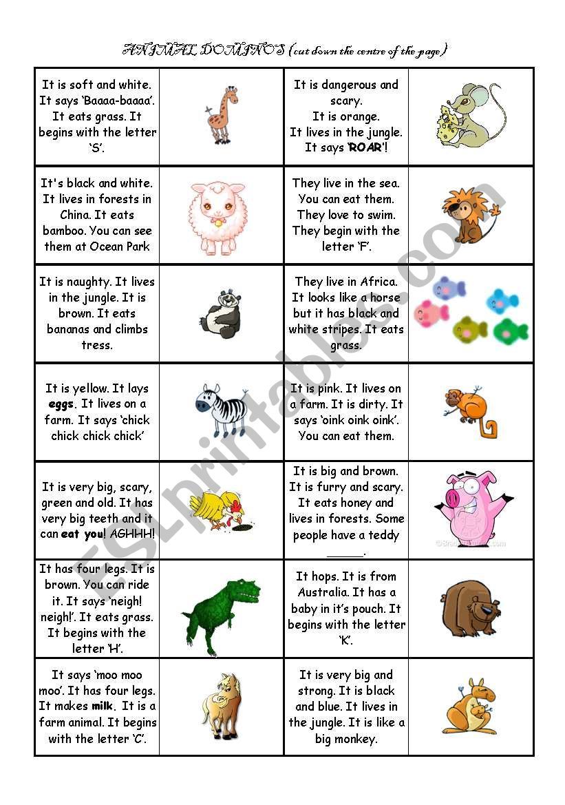 Pets and animals dominos worksheet