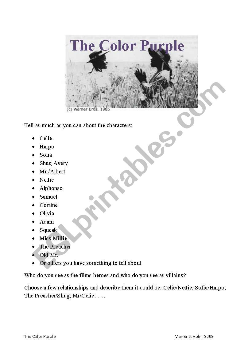 Worksheets for the color purple