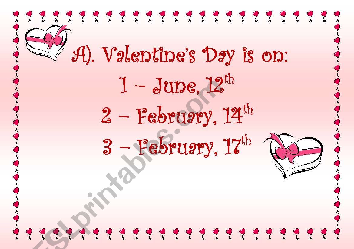Quiz - Valentines Day worksheet