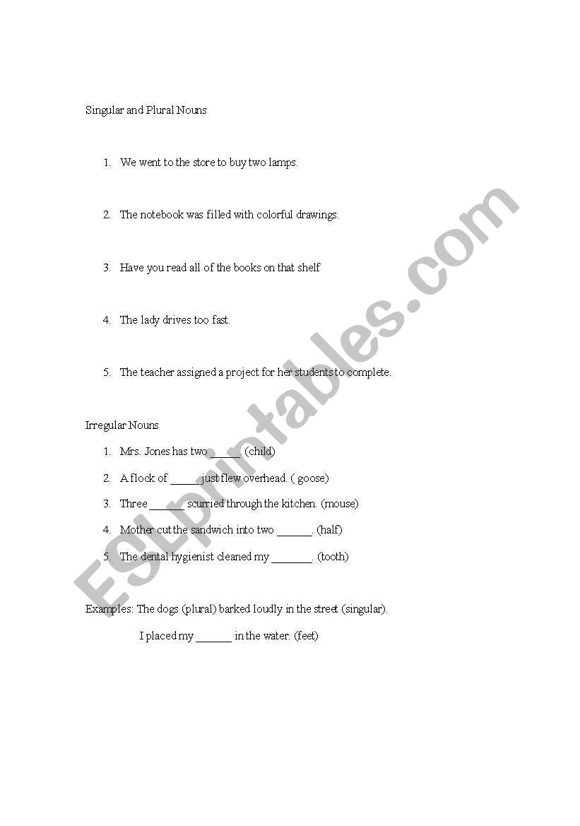 Nouns worksheet