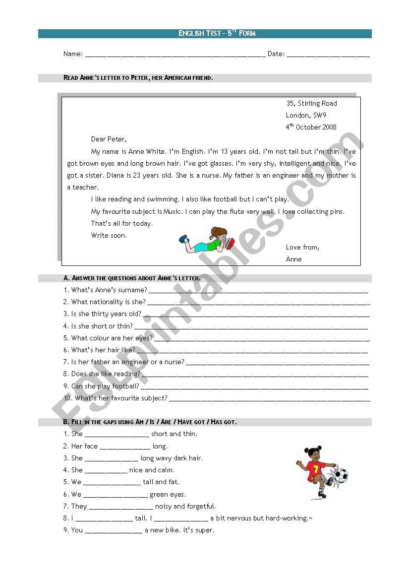 Annes letter_test worksheet
