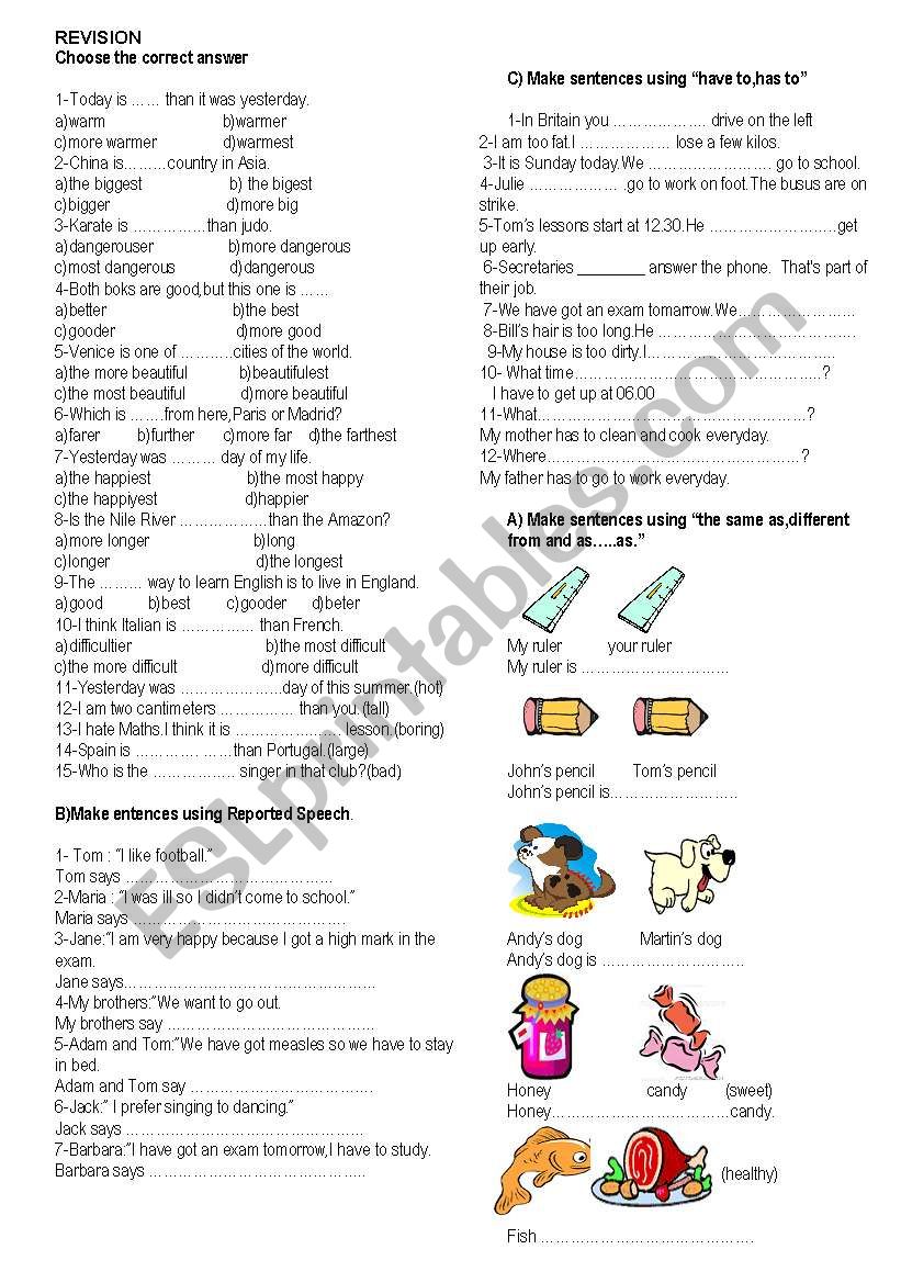 REVISION FOR THE 7.GRADE worksheet