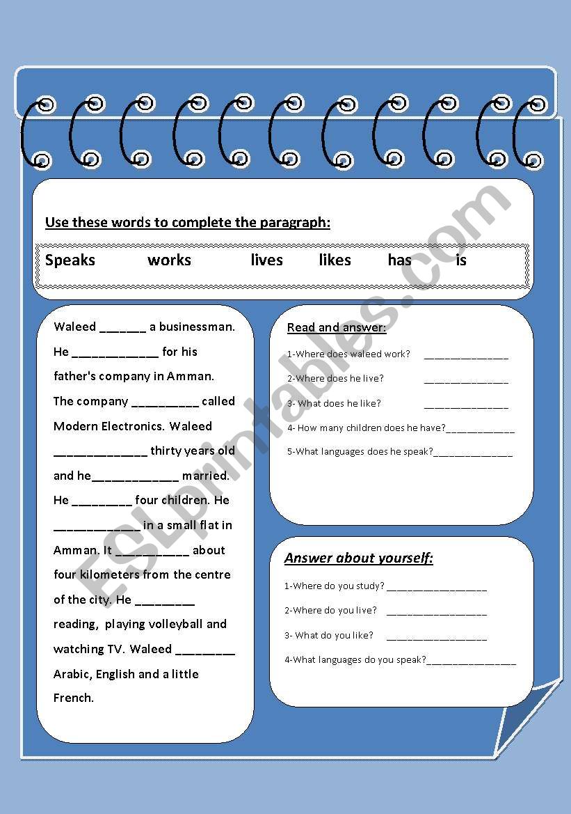 vocabulary worksheet