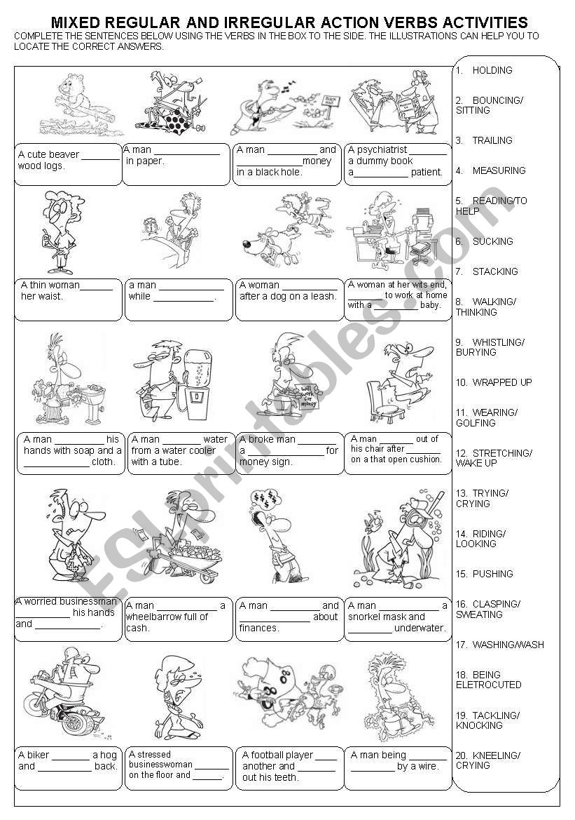MIXED REGULAR AND IRREGULAR ACTION VERBS + KEY INCLUDED