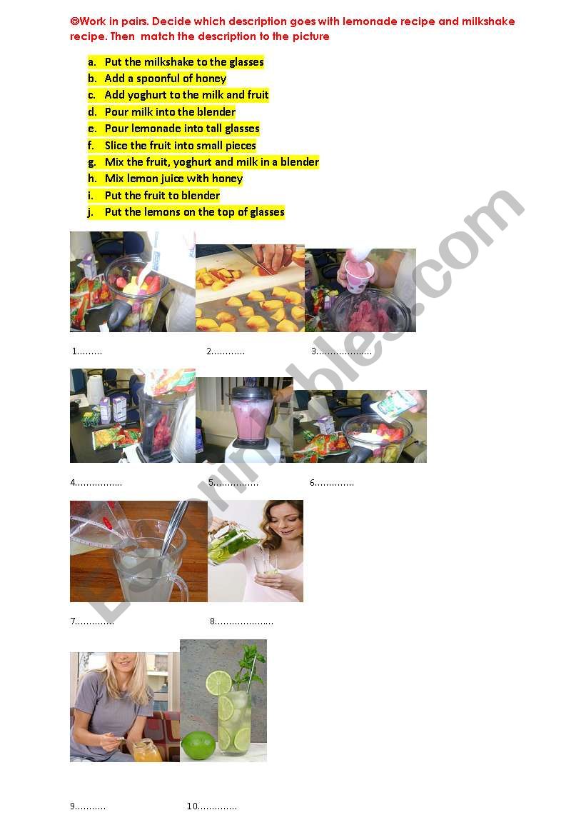 cooking verbs, preparing food worksheet