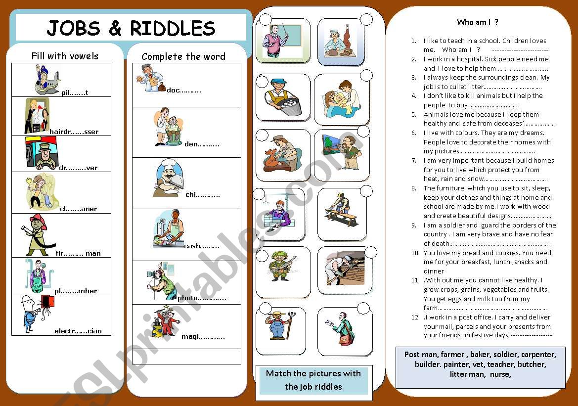 JOBS & RIDDLES worksheet