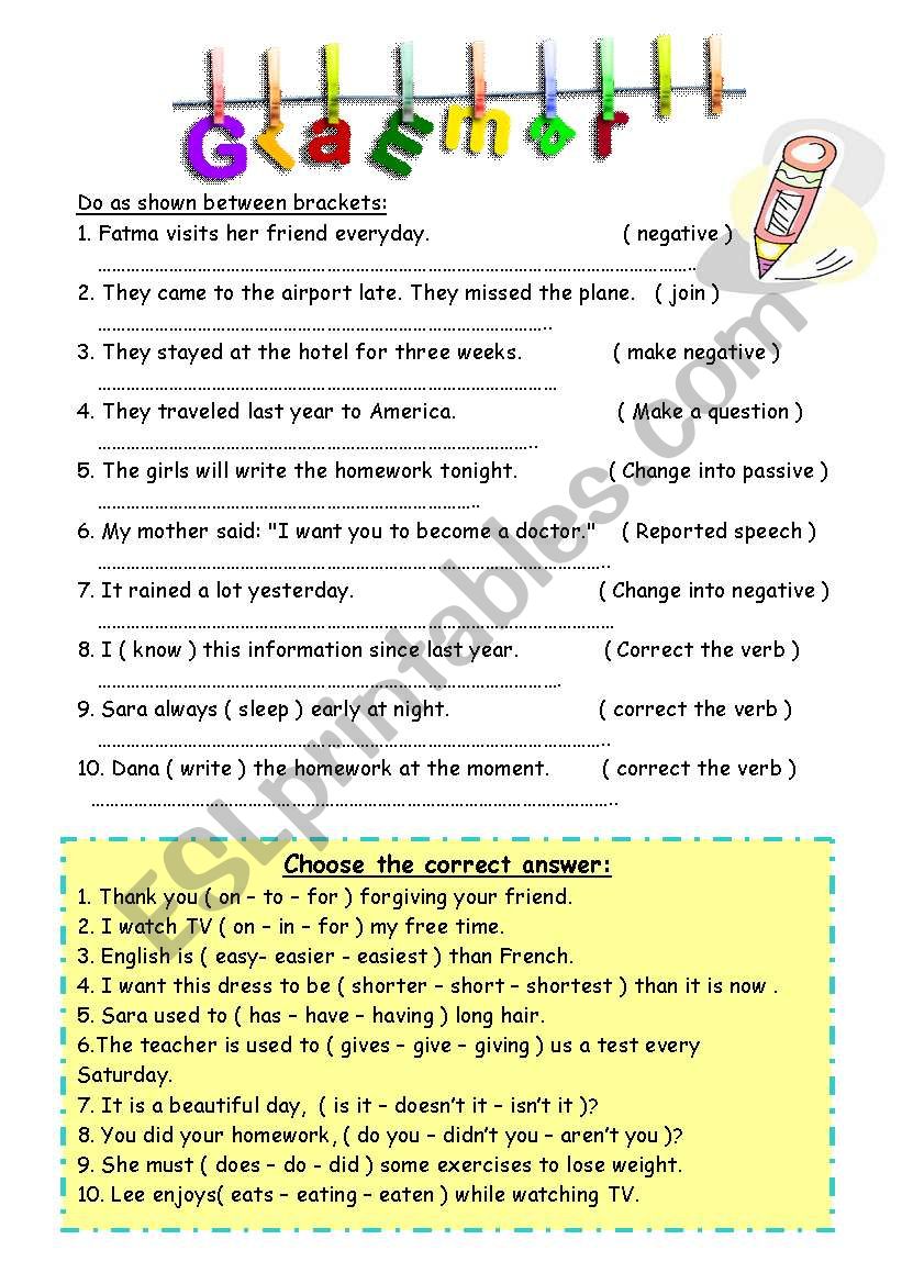 Grammar worksheet