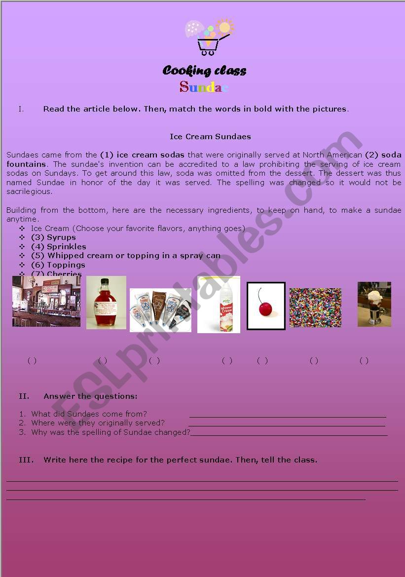 Lets make a Sundae! worksheet