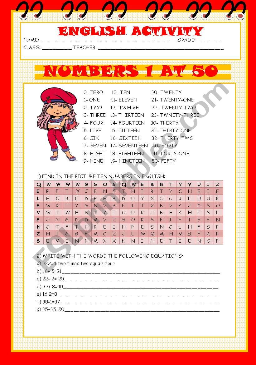 NUMBERS worksheet