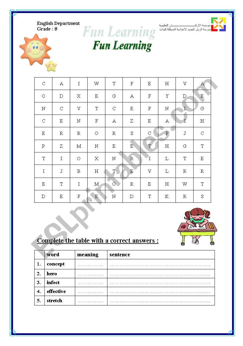 Vcabulary worksheet