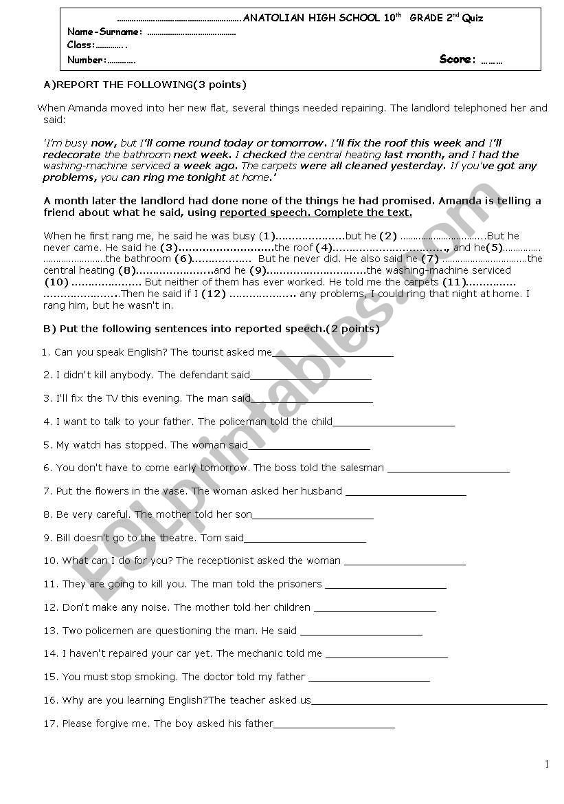 Quiz worksheet