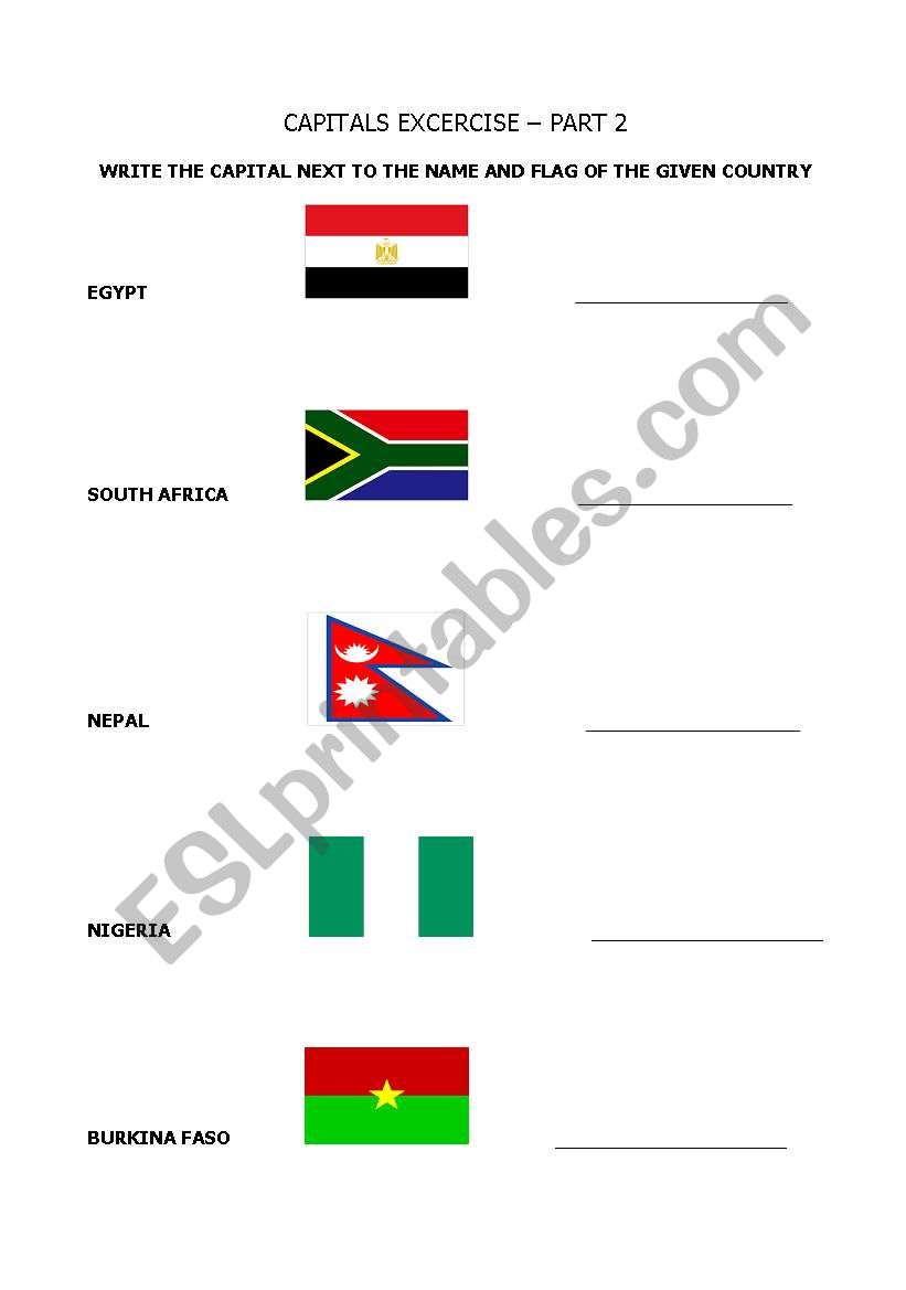 capitals excercise part 2 worksheet