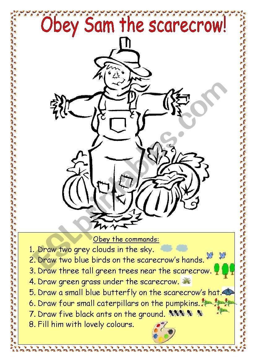 Obey Sam the scarecrow! worksheet