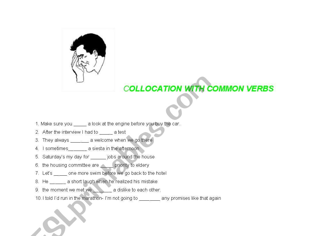 Collocation with common verbs worksheet