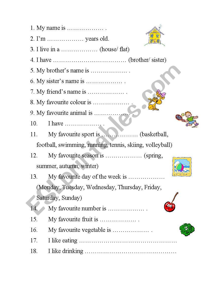 All about you worksheet